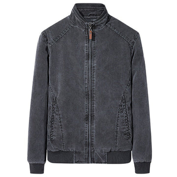 Men's slim fit washed retro casual jacket with stand collar