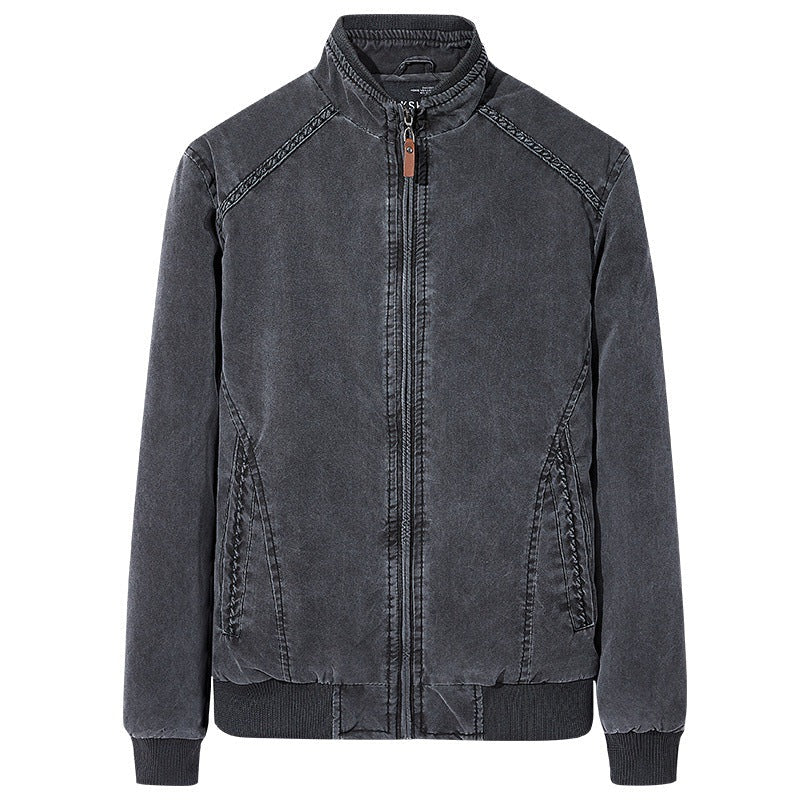 Men's slim fit washed retro casual jacket with stand collar