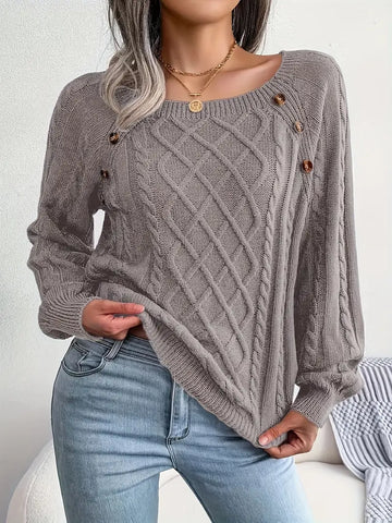 Women's plus size loose knit pullover sweater solid color