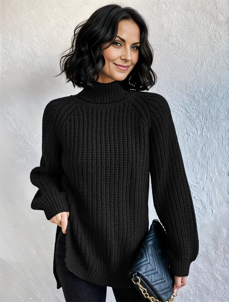 Black urban turtleneck pullover for women